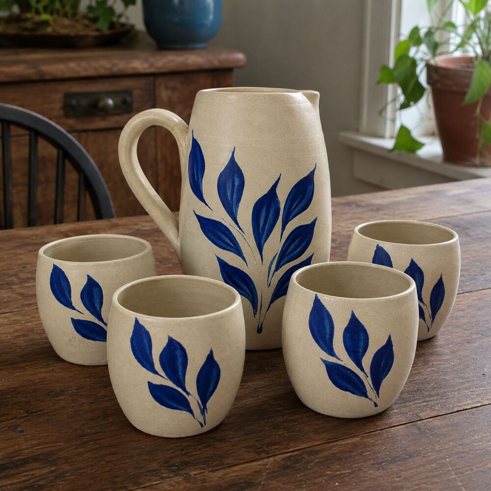 Vintage Williamsburg Pitcher Set Handcrafted Stoneware Rustic Farmhouse Table